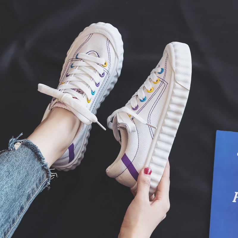 Кроссовки женские из Вулканизированной Ткани дышащие холщовые на шнуровке