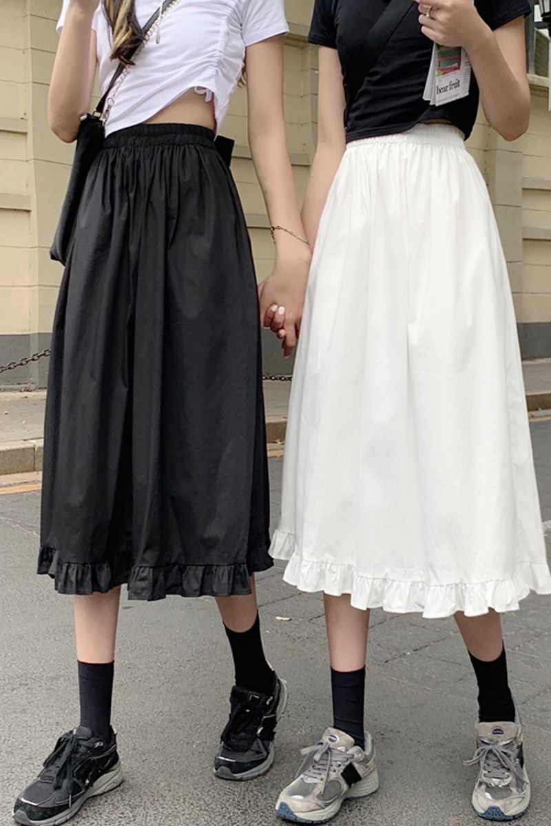 

Spring/Summer Mid-length Half-length A-line Skirt with Wooden Ears Female Japanese Lace Straight Skirt