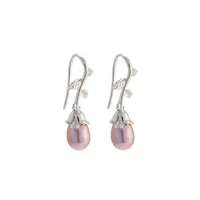 new s925 pure silver ear nail style fashion light luxury pearl long earring accessories for female