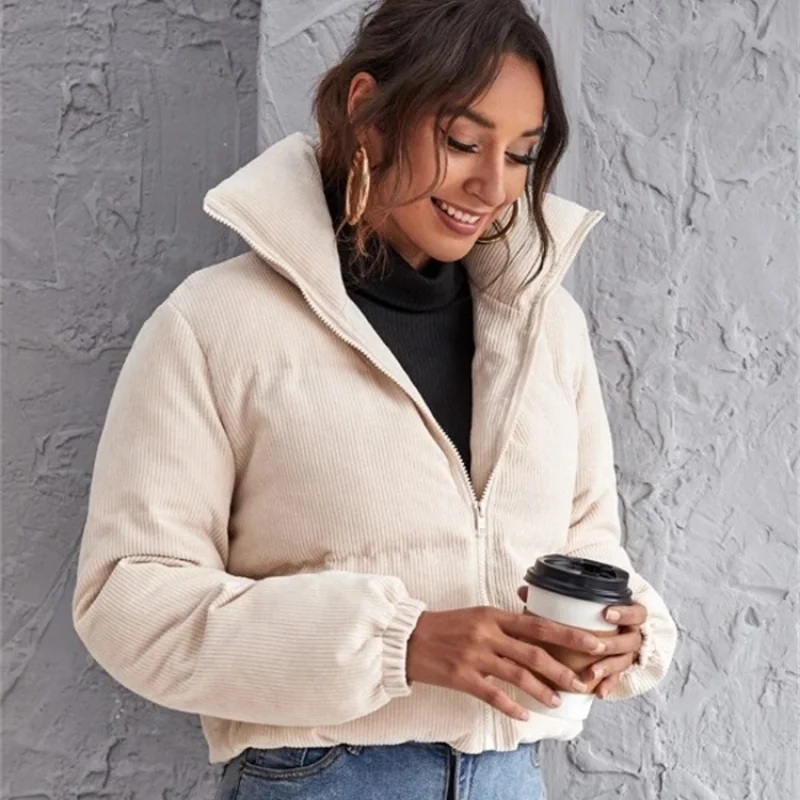 

Women's Pink Parkas Corduroy Plus Size Cropped Long-sleeved Warm Thick Puffer Jacket Winter Fashion Black Harajuku Streetwear