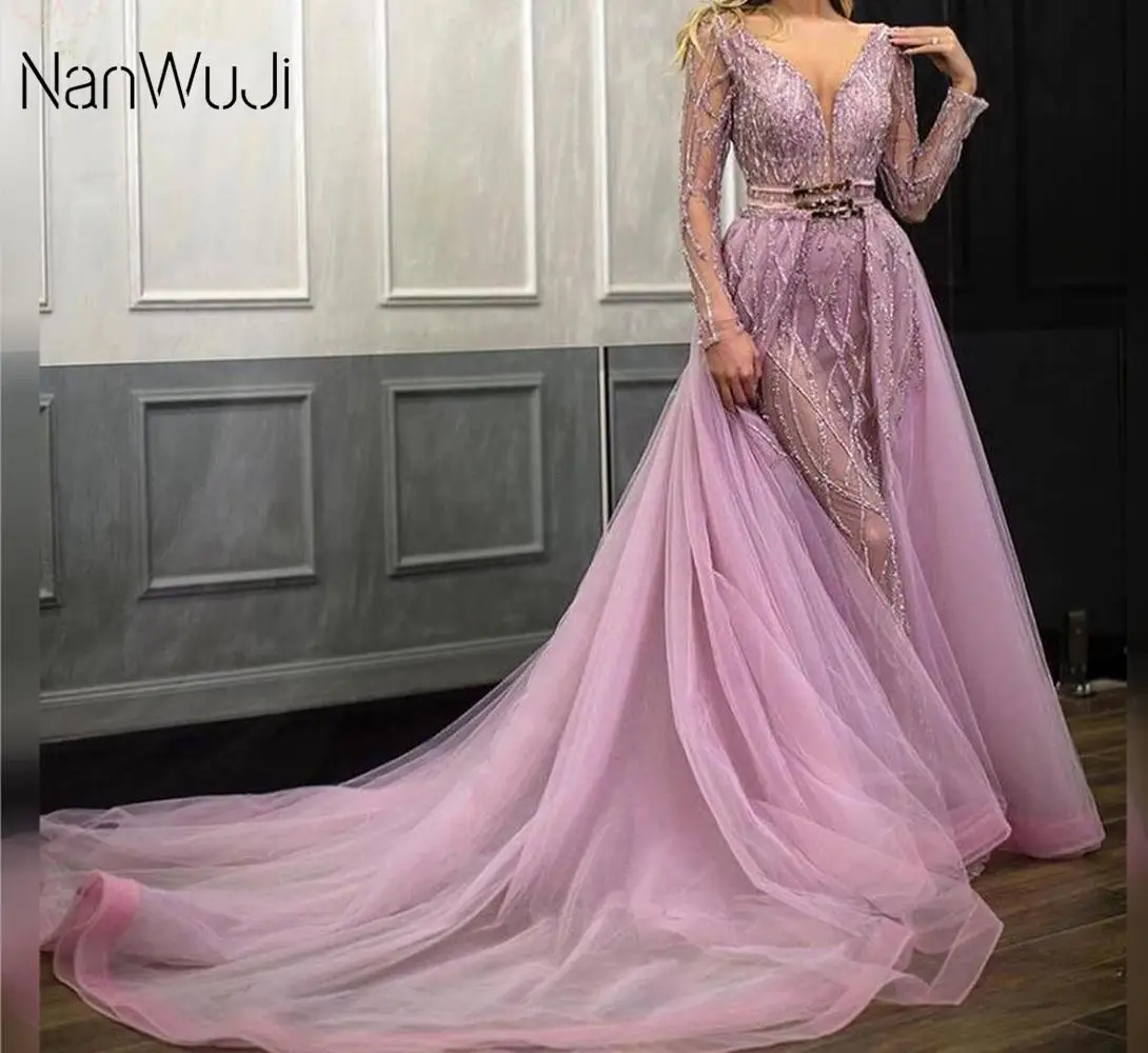 

Dubai Luxury Sequin Sparkle Evening Dresses 2019 Long Sleeve Beading Handmade Mermaid Formal Party Gowns