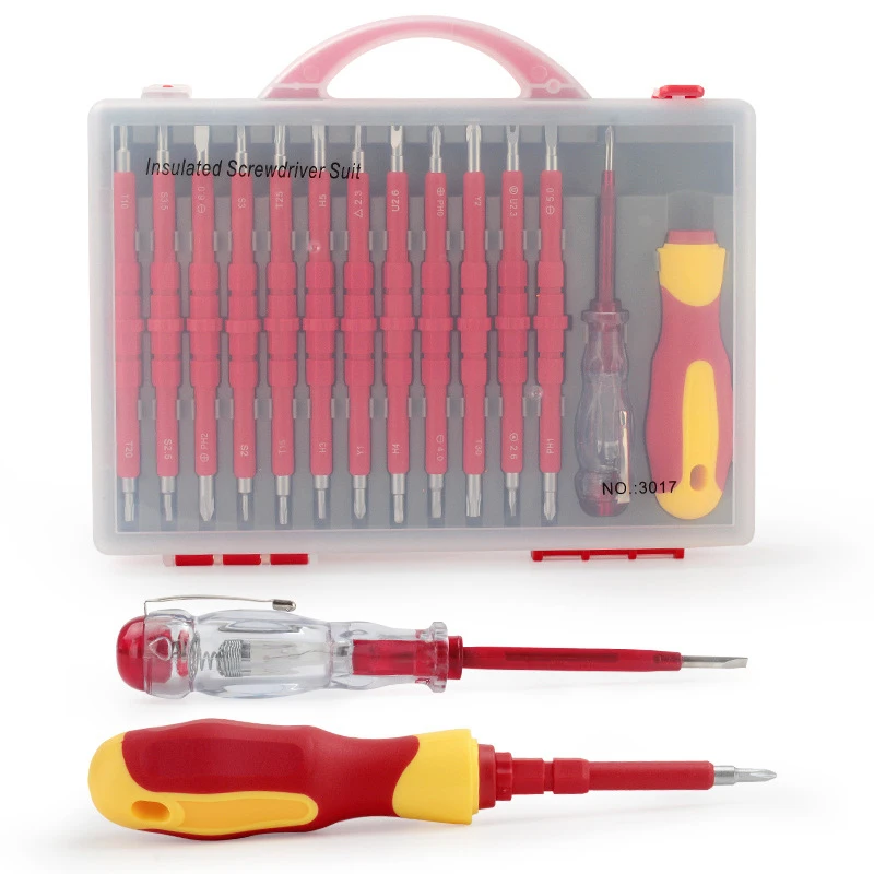 

26 Pcs Insulated Screwdriver Set Precision Removable Magnetic Bits VDE Torx Hex Slotted Phillips Household Repair Hand Tool