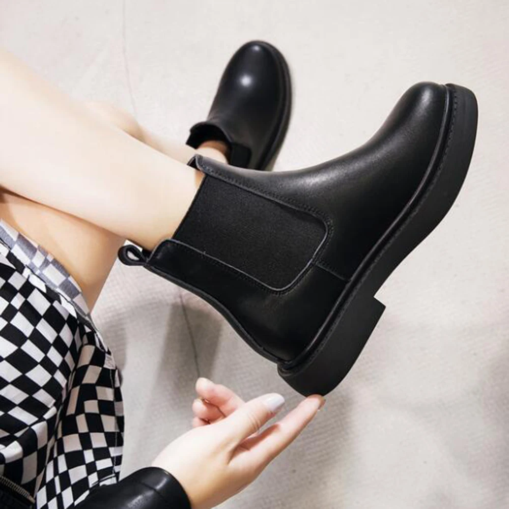 

British style Ankle Boots Chelsea Women Genuine Leather Platform Bootie Autumn Winter Ladies Shoes Fashion motorcycle boots q45