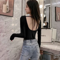 backless bottomed blouse autumn winter t shirt slim fit long sleeve sexy t shirt women tshirt inner solid color low neck vogue