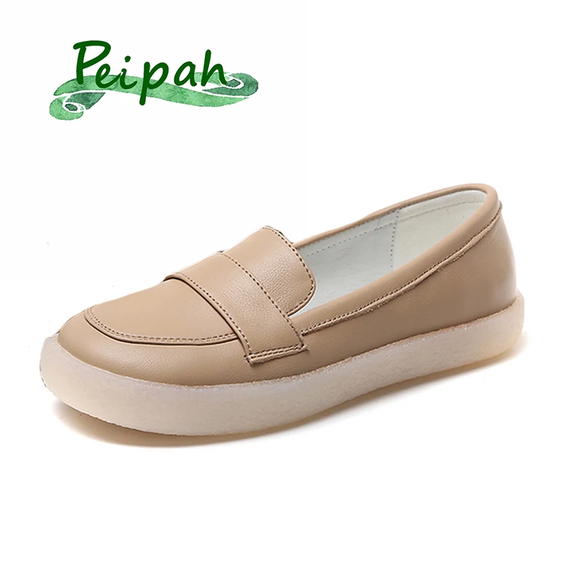 

Женские балетки из натуральной кожи PEIPAH, без застежек, неглубокие, дышащие, однотонные, повседневные, для студентов