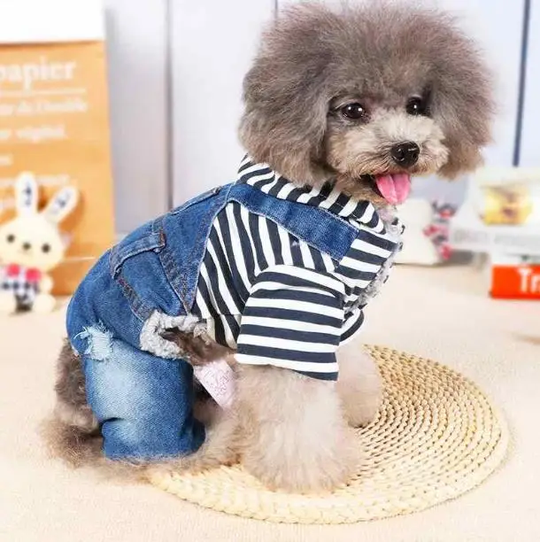 Модная Джинсовая куртка в полоску для собак одежда домашних животных чихуахуа