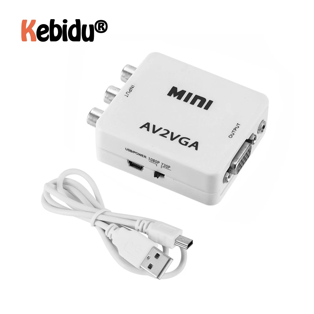 Мини HD AV2VGA видео конвертер адаптер Белый AV RCA CVBS к VGA convoor с 3 5 мм аудио ПК HDTV