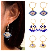 lucky eye crystal turkish evil eye dangle earrings for women punk metal gold color circle drop earrings rhinestone ear jewelry