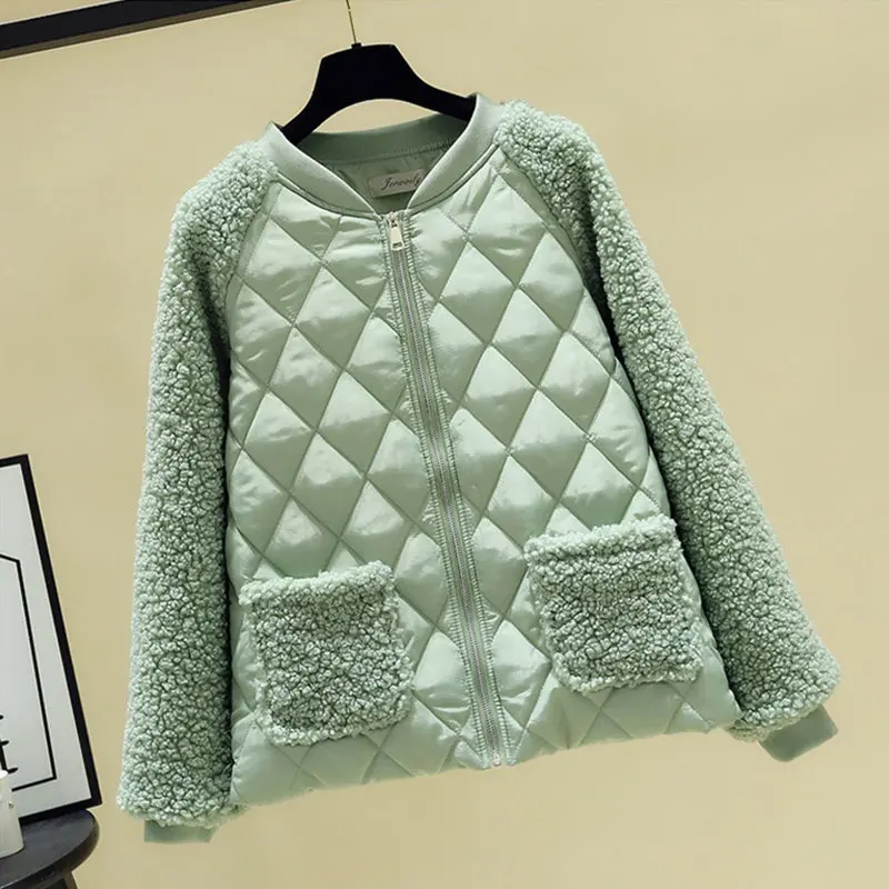 

Winter Polyester Women's Down Jacket Stand Collar Long Sleeve Cardigan Pockets Loose Solid Fashion Office Lady Down Jacket