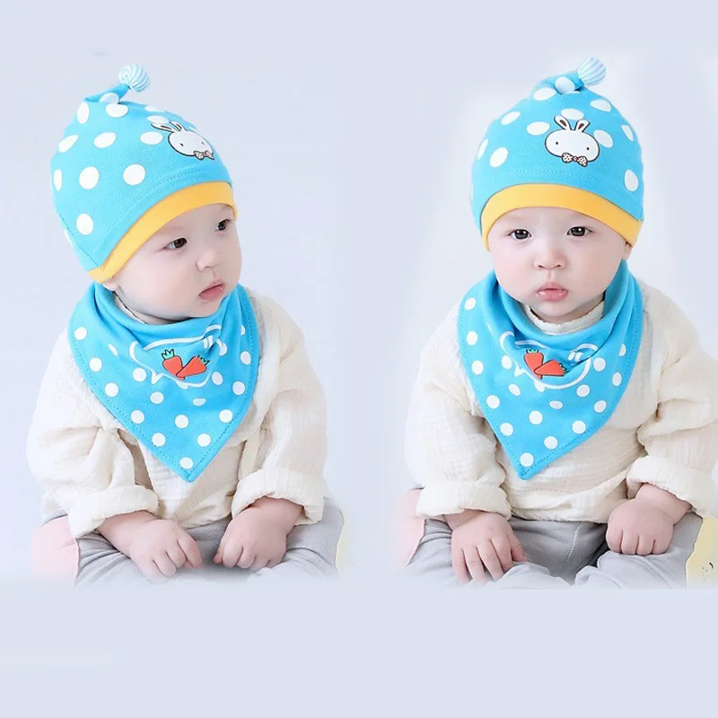 Шапки унисекс хлопковые шапки в белый горошек Слюнявчики для мамы и ребенка