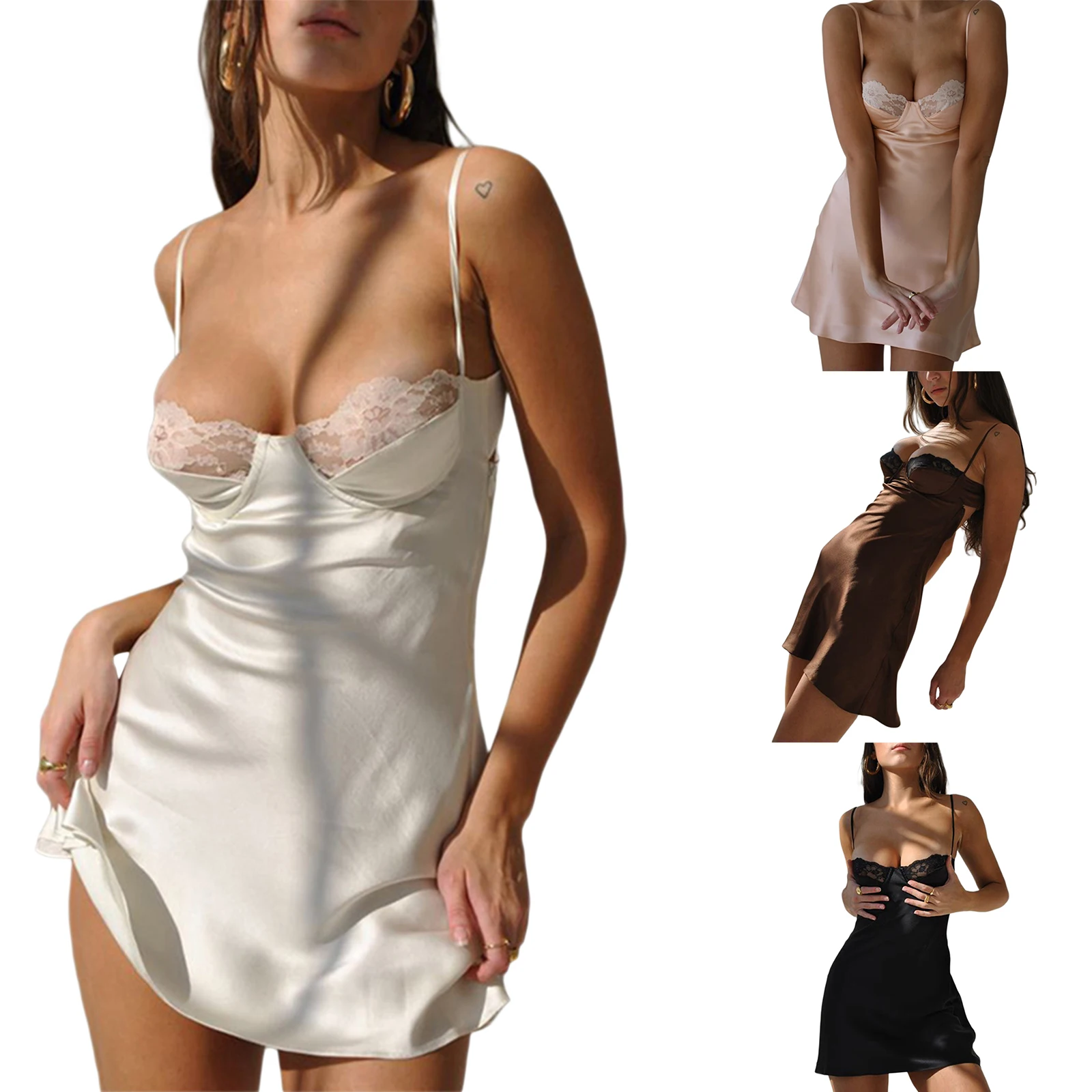 

Женское платье, однотонное лоскутное кружевное мини-платье без рукавов, с открытой спиной, на бретельках, новая мода 2022