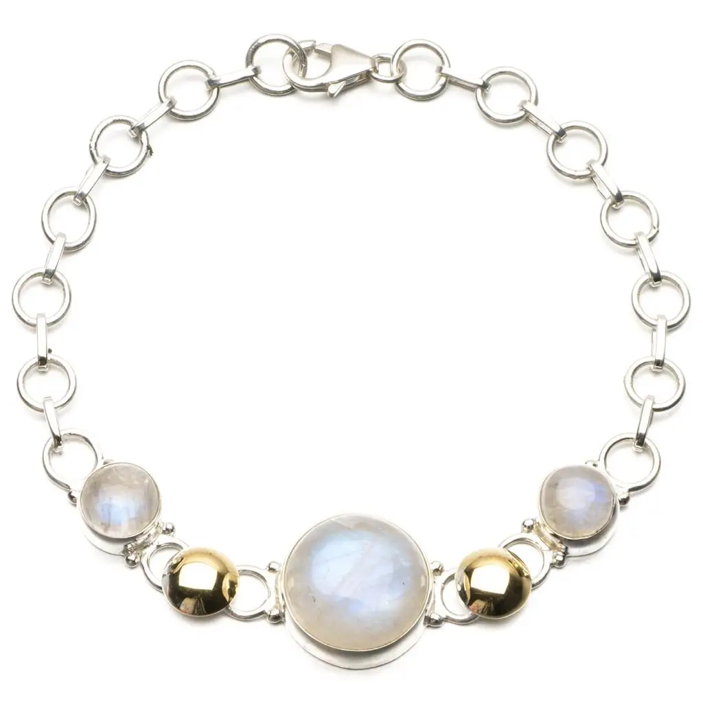 Натуральный двухтоновый Радужный Лунный Камень в двух тонах серебряный браслет