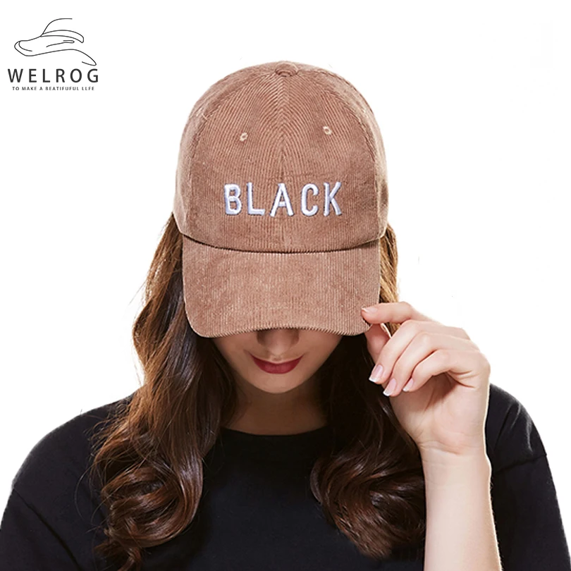 

WELROG Letter Embroidery Corduroy Snapback Caps Autumn Winter Hip Hop Hats Elegant Ponytail Curved Brim Baseball Caps For Women