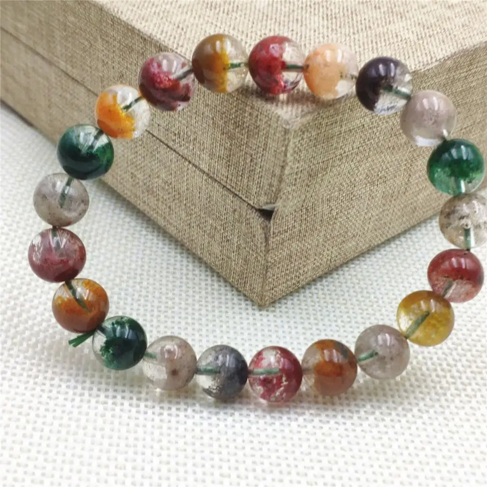 

Natural Colorful Phantom Green Red Bracelet 9mm Crystal Garden Clear Round Beads Fashion Stone For Women Men AAAAA