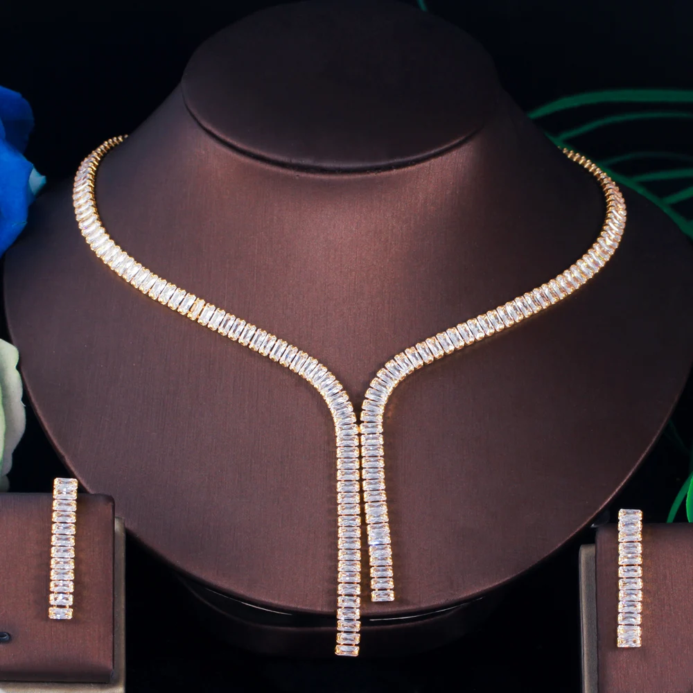 ThreeGraces великолепный квадратный красный CZ свадебный комплект ювелирных изделий