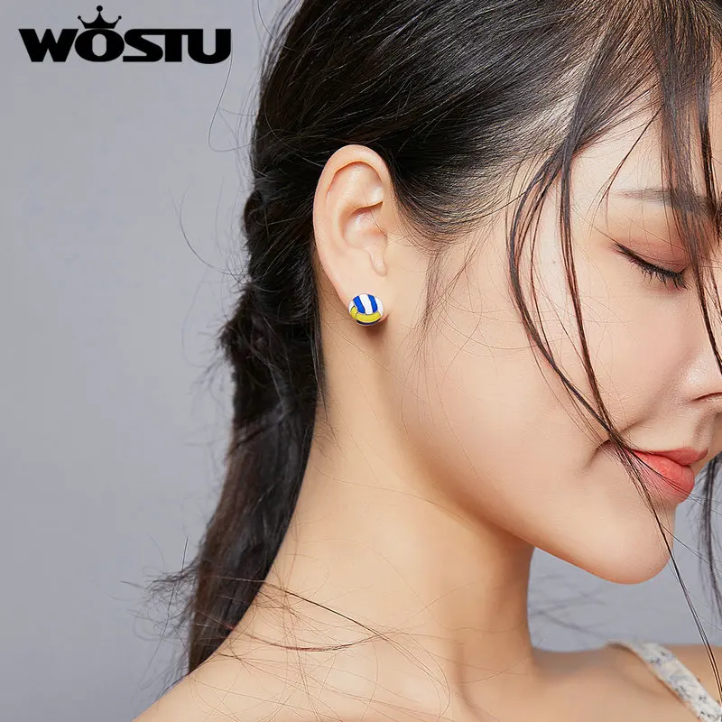 Женские серьги-гвоздики в виде Волейбольного мяча из серебра 925 пробы летние