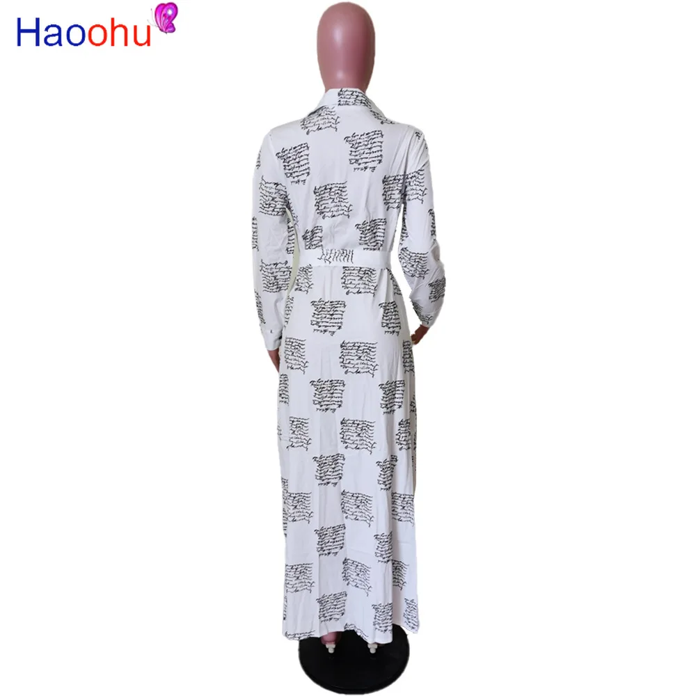 

HAOOHU Camouflage Dress Plus Button Sleeve Women Size Turn-Down Causal Slim Long Maxi Up Collar Dresses Fall Long Winter