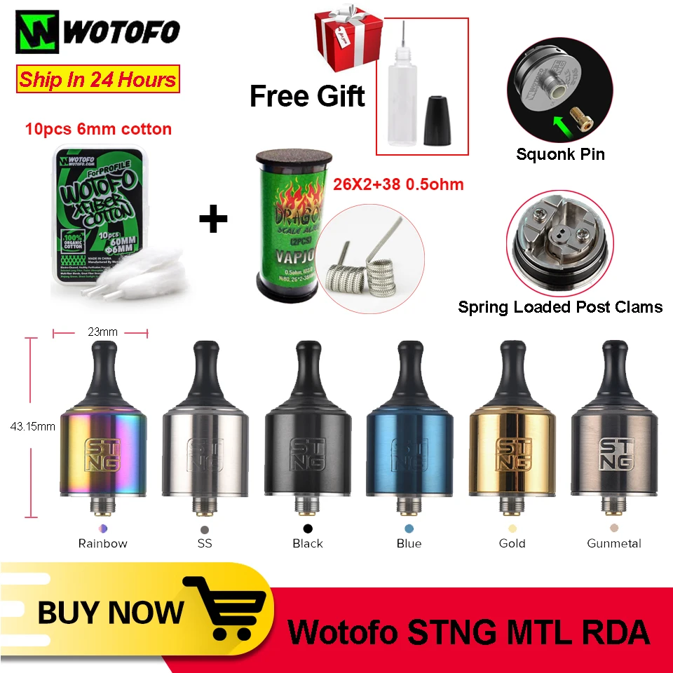 Бак Wotofo Stng MTL RDA 22 мм 5 30 Вт одна катушка 0 4 1.8ohm Squonk Pin Vape атомайзер бак с 10 шт. хлопок