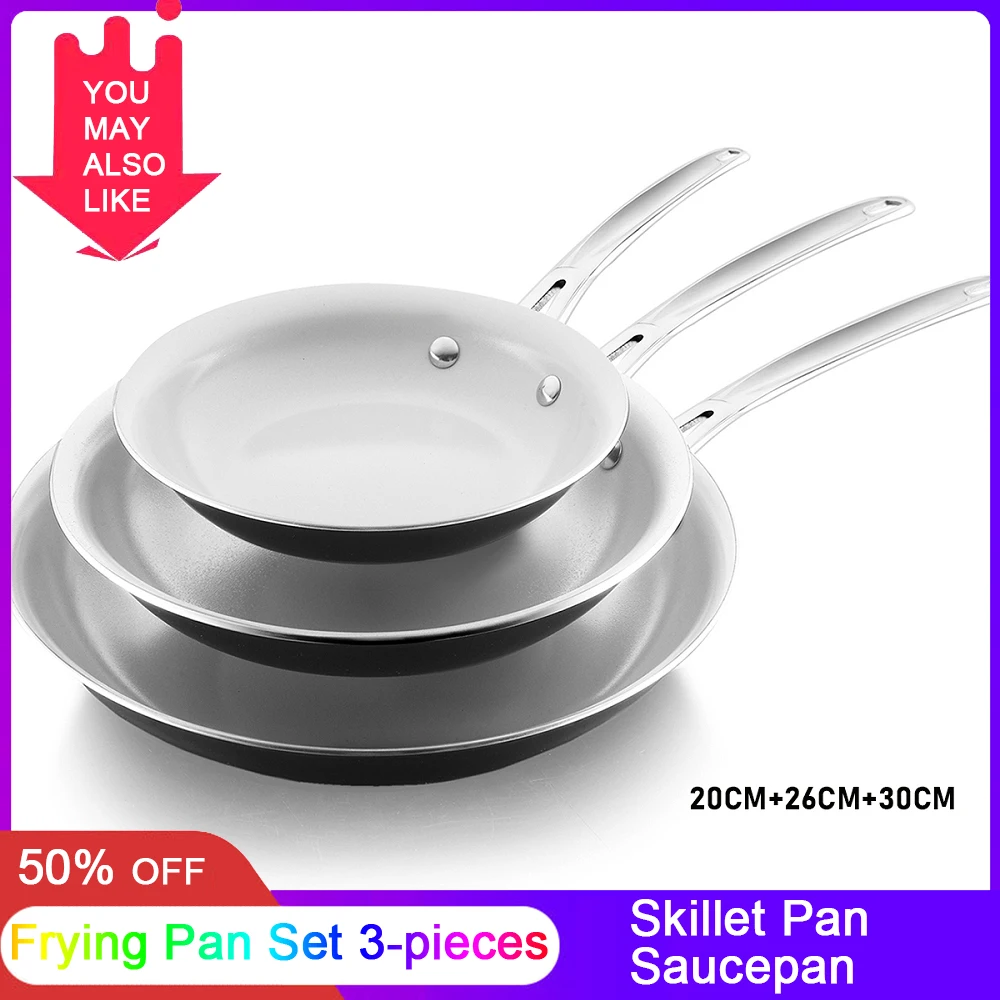 

Saucepan Ceramic Nonstick Frying Pan Set 3-Pieces Skillet Pan Saucepan With Stainless Steel Handle Oven Safe 20/26/30cm