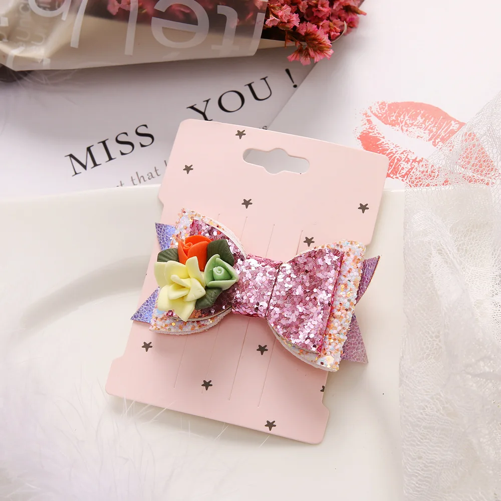 Блестящие банты для волос с блестками цветочные фотозажимы девочек украшения