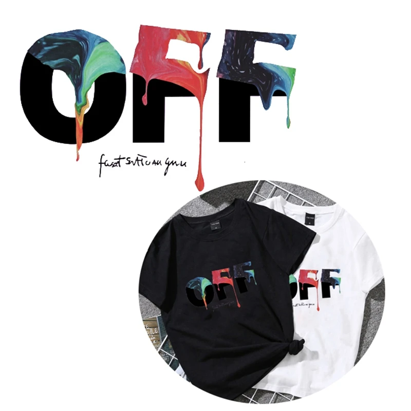 Colors Melt Letter Patch deal with it Clothes Heat Transfer Printing OFF Iron on patches for clothing Girl Diy PVC Stickers | Дом и сад