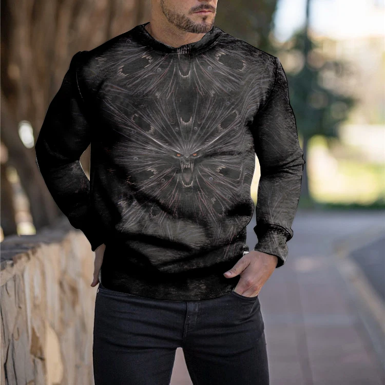 

Dark Original Anime Design Men's 3D Printing Ultra-high-definition Pattern Round Neck Sweater Autumn And Winter Long Sleeves