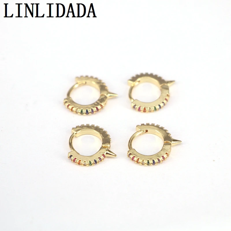 

10Pairs 14MM, Small Gold-Color Hoop Earrings with Rainbow CZ Fashion Luxury Jewelry for Women Wedding Engagement Gift