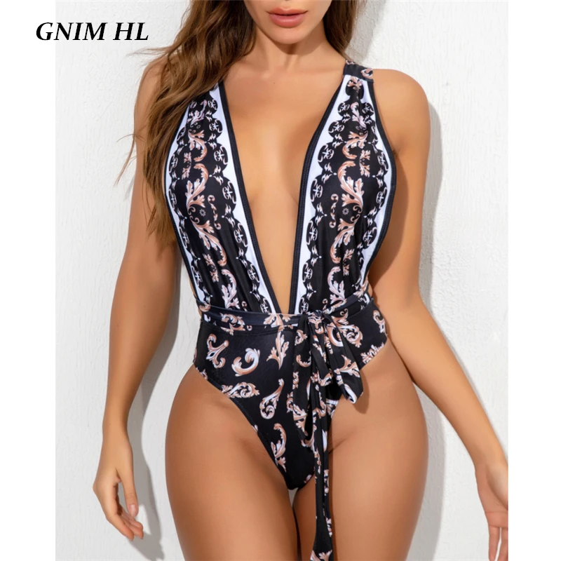 

Бандажный купальник, Женский цельный купальник-бикини с принтом, женский летний купальник с перекрестным вырезом и открытой спиной, компле...