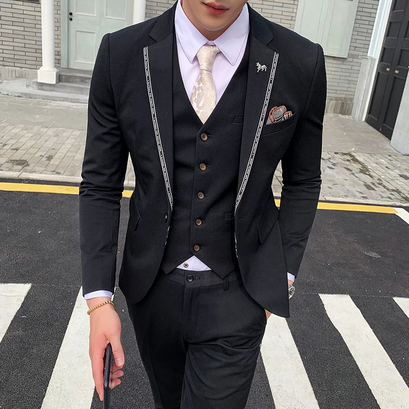 Темно серый черный человек Свадебный костюм модная блуза с воротником дизайн