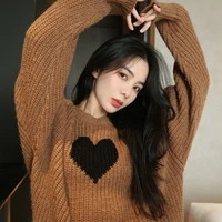 women pullovers o neck cartoon simple loose sweet retro college teens korean style leisure knitted autumn sweaters chic trendy