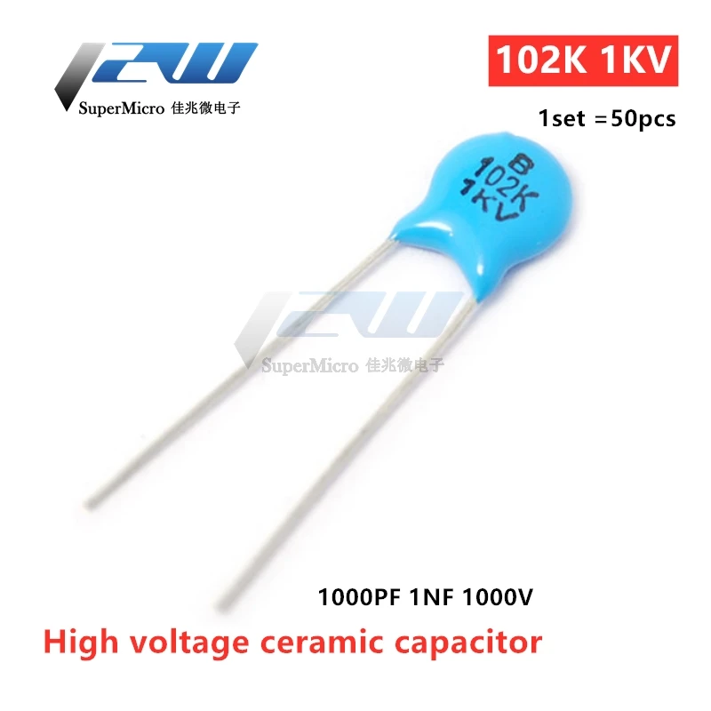 50 шт./лот высоковольтный конденсатор с керамическим чипом 102K 1KV/102 1000PF 1nF 1000V |