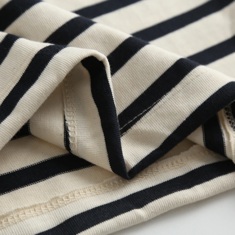 

ZA Women 2021 Summer Fashion Stripe All Cotton Midi Skirt Lady Casual Simple Style Short Sleeve Female Holidays Black Dresses