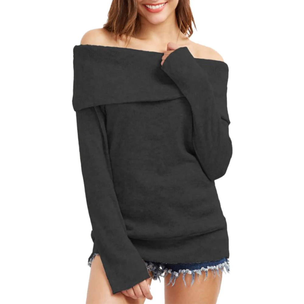 

Women Sweater Solid Long Sleeve Off Shoulder Knitted Top Slim Sweater Shirts Casual Jumper Tops Autumn Winter Women's Fashion
