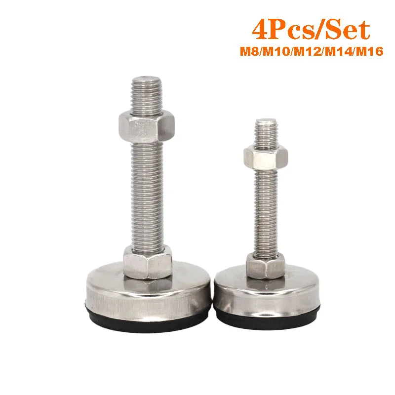 

8Pcs Stainless Steel Fixed Adjusting Furniture Foot With M16Threaded Rubber Seat Anti-Slip Damping Guard Glide Pad
