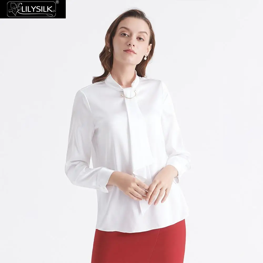 LilySilk блузка женская со стоячим воротником Новинка