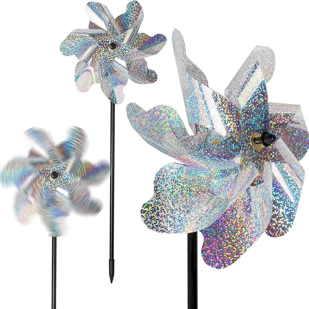 

7 Leaves Bird Repeller Windmill Garden Lawn Yard Deterrent Silver Pinwheel Garden Tools Pinwheels Reflective Sparkly Bird Deterr