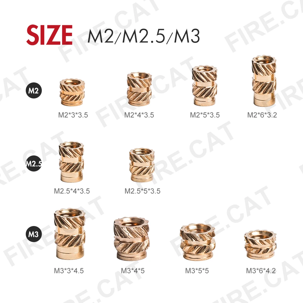 M2 M2.5 M3 Female Brass Thread Knurled Nuts Assortment Kit 250 500 Pcs Threaded Insert Embedment Nut for 3D Printing Injection |
