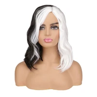 new movie cruella wig black and white wigs for costume cosplay women party high temperature fiber curly hair
