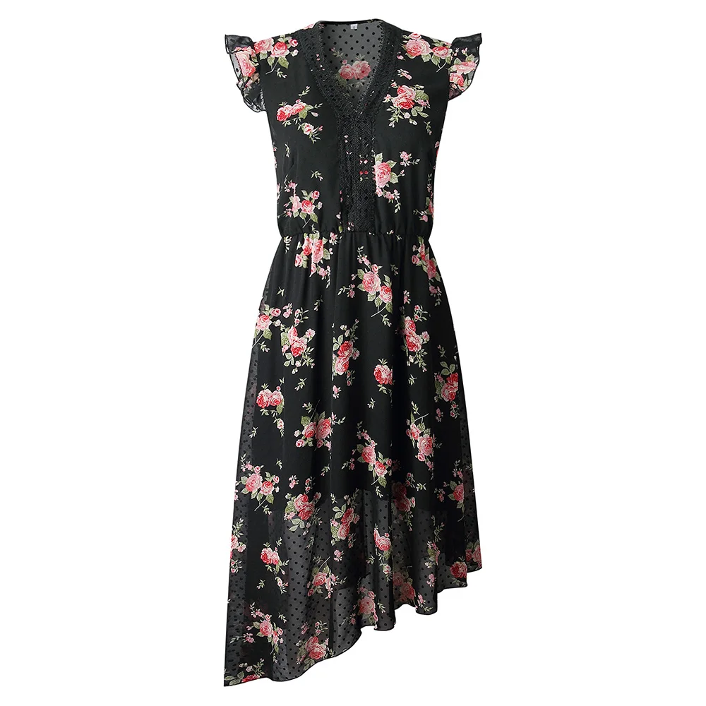 Летнее цветочное платье для женщин Двухслойное кружевное женское с оборками без