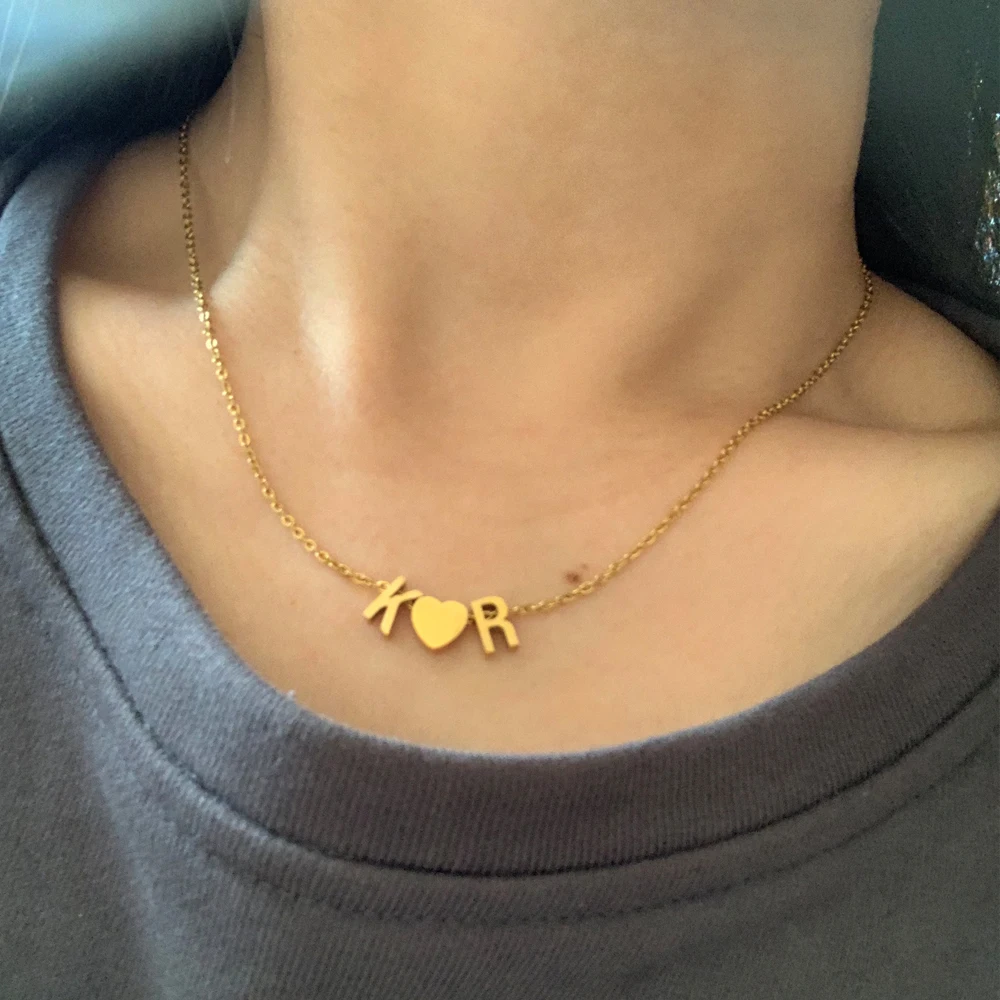 DIY 2 сердца и буквы имя очарование золота ColoPlated нержавеющая сталь A Z Алфавит