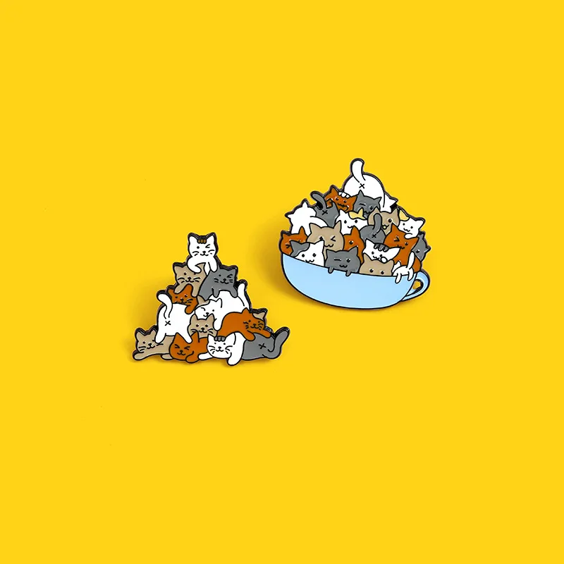 

Exquisite Cartoon Creative Cute Naughty Cat Playing In A Bowl Stacked Arhats Small Animal Badges Hundred Matching Decorations