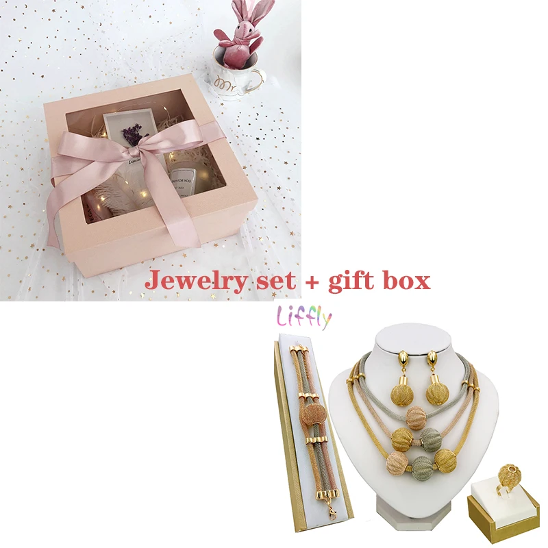 Jewelry Sets and box Liffly, Дубай, Золотые Ювелирные наборы для женщин, ожерелье, браслет, Шариковая форма, серьги, кольцо, Креативные Свадебные Ювелирные наборы для невесты - Окраска металла: Jewelry Sets and box