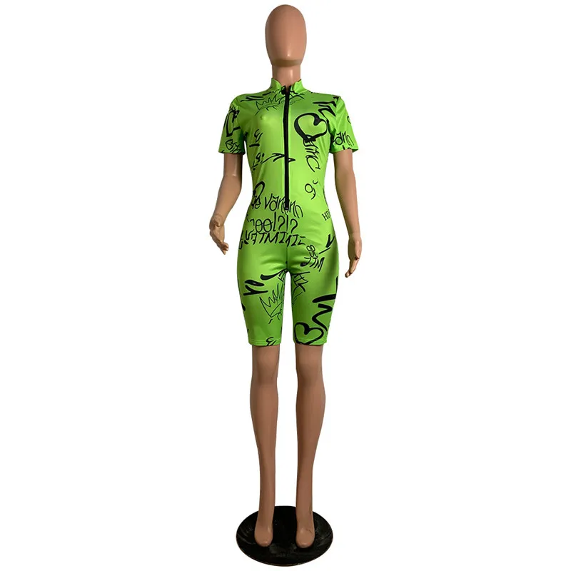 

2020 Summer Fashion New Women Jumpsuit High-quality Casual Breathable Slim Zipper Printed Sports Jumpsuit Wholesale Dropshpping