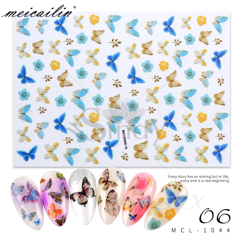 1 шт. Лидер продаж смешанные бабочки 3D наклейка для ногтей клейкие слайдеры