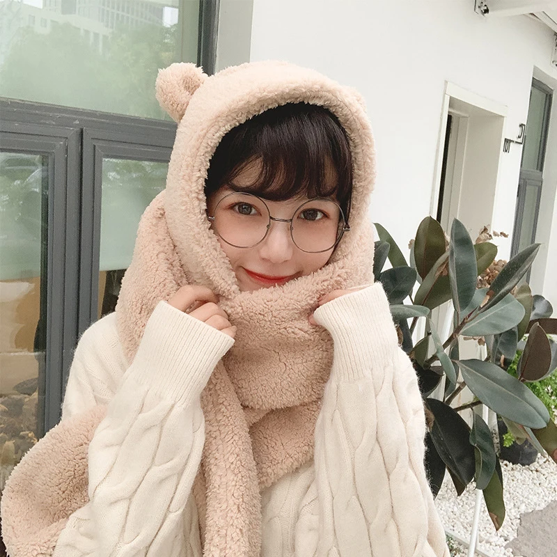 

Cute Bear Ears Warm Hat Scarf Women Girls Winter Hat Warm Scarf Hat Durable LXH
