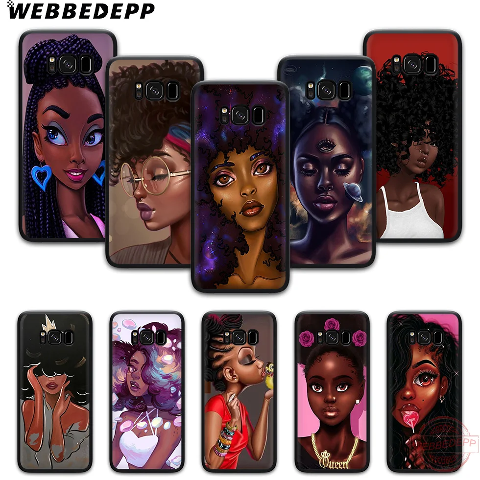 WEBBEDEPP Animated Black Girls Soft Phone Case for Samsung S6 S7 Edge S8 S9 S10 Plus J4 J6 J7 J8 Note8 9 10 |
