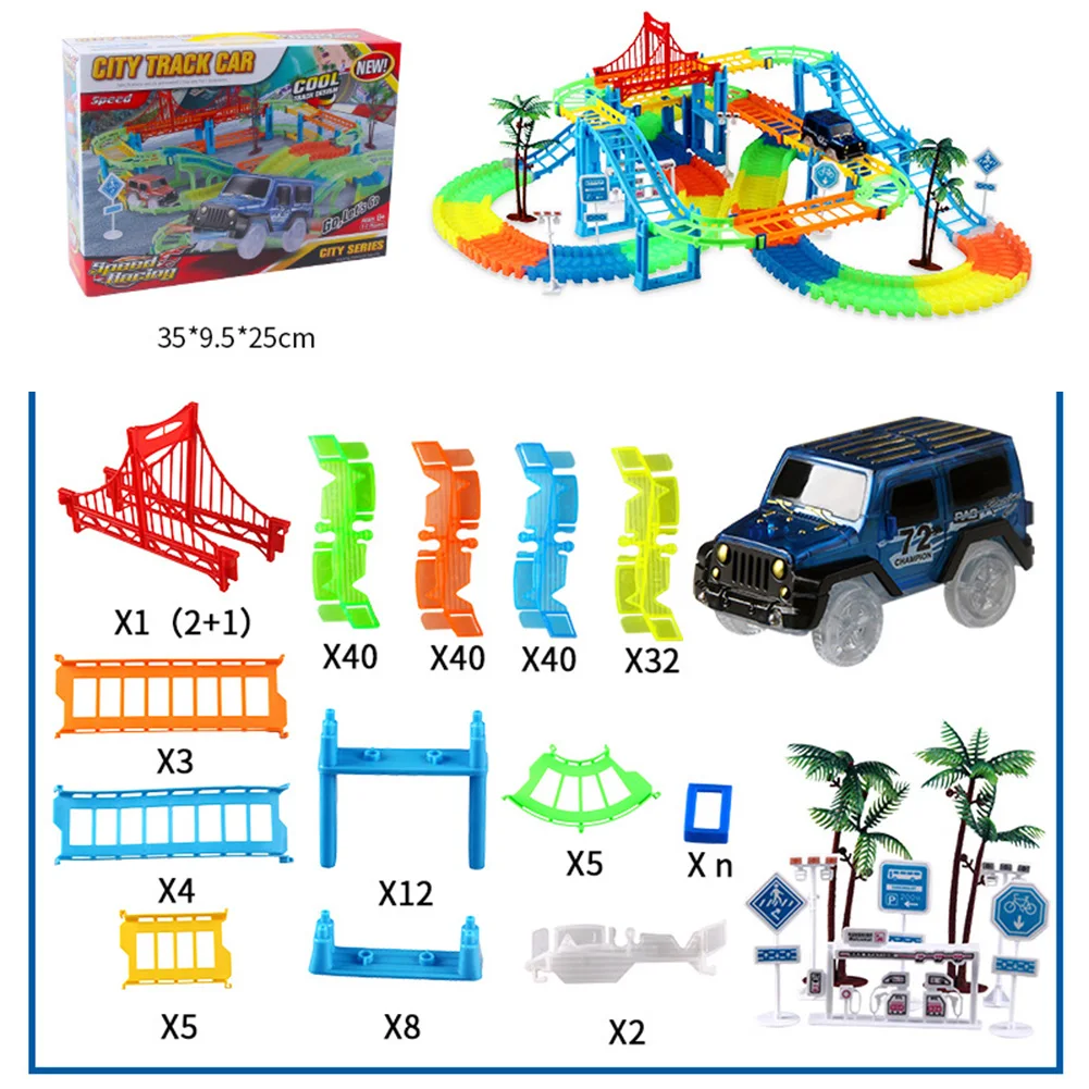 

Railway Magical Glowing Flexible Track Car Toys Children Racing Bend Rail Track Led Electronic Flash Light Car DIY Toy Kids Gift