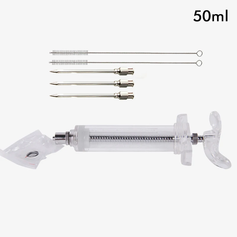 50ml 3 Needle 2Brush 3 иглы из нержавеющей стали кулинарный шприц для специй набор барбекю мясо распылитель аромата китен приготовления соуса маринада I аксессуары - Цвет: 50ml 3 Needle 2Brush
