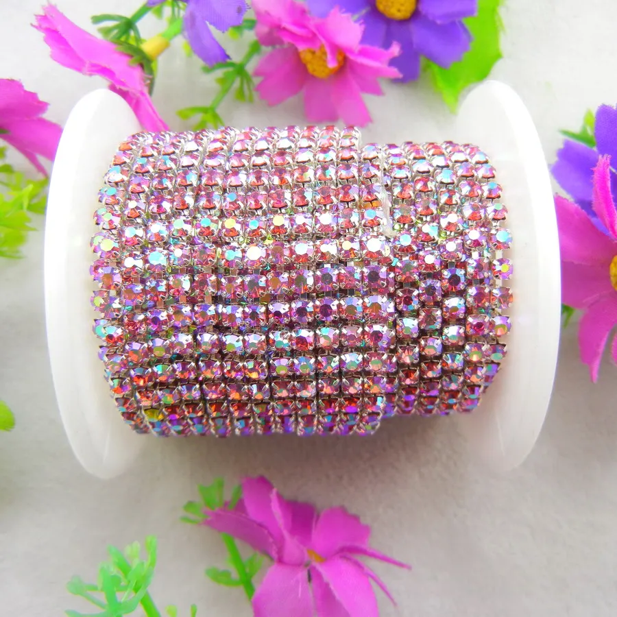 5 ярдов/рулон серебристая основа высокой плотности AB Colors ss6 2 мм ss8 ss10 8 ss12 3 стразы