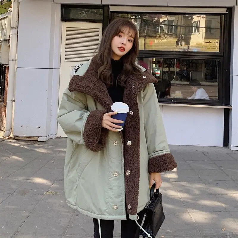 

2021 New Korean Version Of Loose Student Thickened Tooling, Both Sides Wear Lamb Wool Coat, Women's Winter Padded Jacket